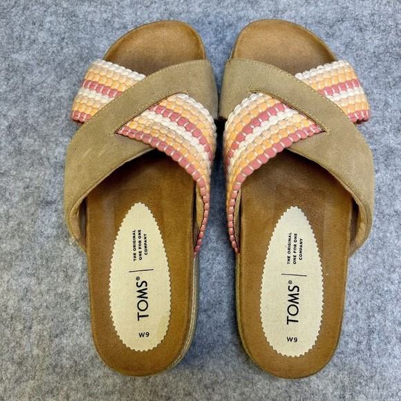 TOMS - Women’s Paloma Sandals Crossed Straps Slip-On Tan Suede Pink Slides Sz 9 - Picture 5 of 9